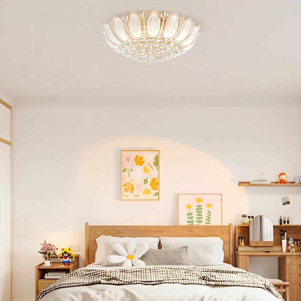 Modern Lotus Crystal, 7-Head Pendant Light Flush Mount Chandelier with Remote LED Ceiling Lamp K9 Crystal for Living Room