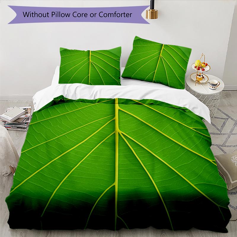 Leaf Texture Design Bed Bedding Set 1 Duvet Cover + 2 Pillowcases Soft Breathable Household Bed Linens