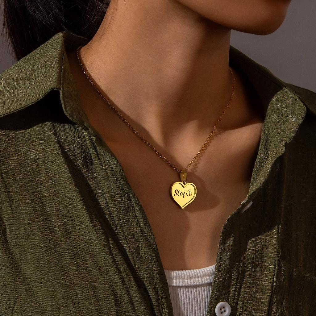 Atoztide Personalized Custom Name Necklaces for Women 2 Sides Welding Heart Pendant Cuban Chain Stainless Steel Jewelry Gift