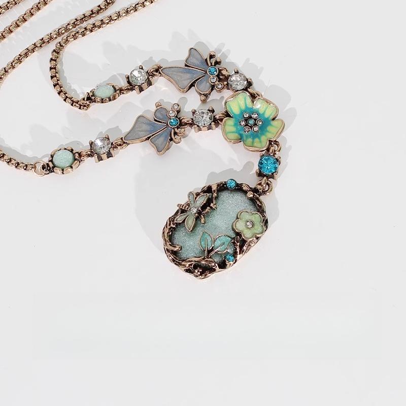 Новый Китайский Ретро Бабочка Любовь Цветок Капля Глазурь Бабочка Цветок Ханфу Длинное Ожерелье Цепочка для Худи для Женщин