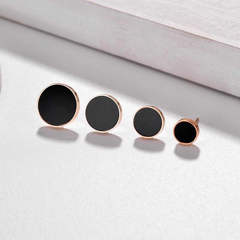 Stainless Steel Minimalist Earrings Simple Rose Gold Color Black Circle Stud Earrings Geometric  For Women Gifts