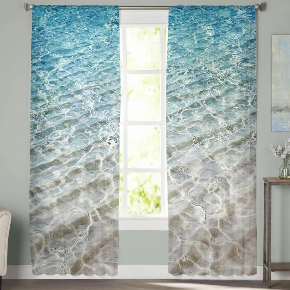 Clear Water On The Beach Drapes for Living Room Bedroom Children Room Kitchen Decor Sheer Window Curtains