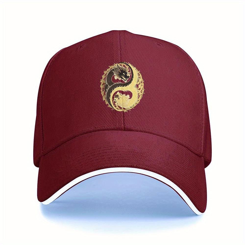 Yin Yang Dragon Graphic Baseball Cap Unisex Lightweight Polyester Outdoor Adjustable Hat