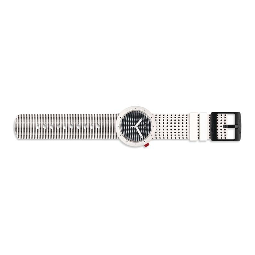 Swatch Pop Series Quartz Movement Black And White Irregular Dot Pattern Fashion Watch 45mm Floral Dial Plastic Case Plastic Strap PNW104