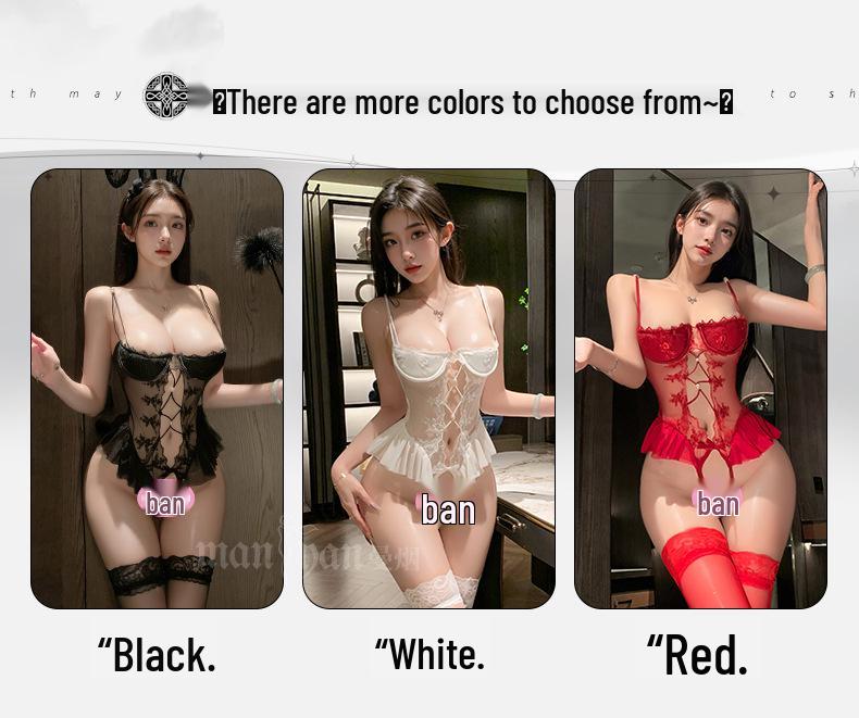 Man Yan New Year Battle Robe: Sexy See-Through Lace Spaghetti Strap Bodysuit with Open Crotch (9112)