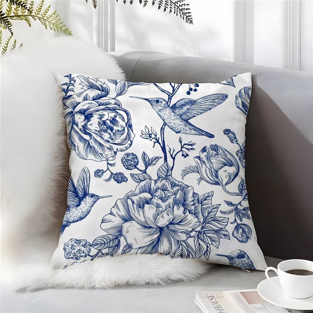 Классическая эстетика Сине-белая наволочка Комфорт Диван-кровать Шелковистая Элегантная Невидимая молния На заказ Декоративная а 12x12Inch
