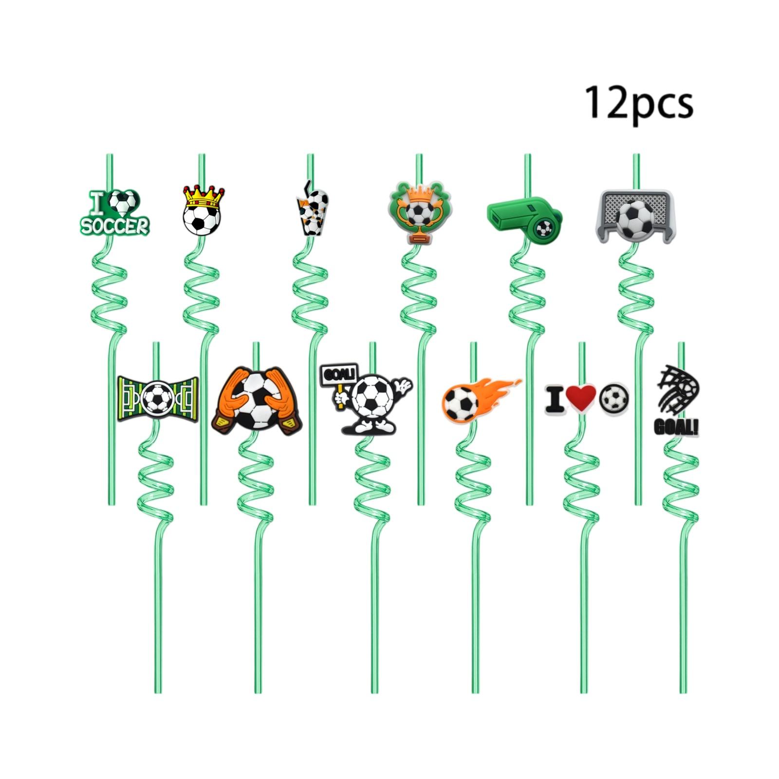 

Football Themed Cartoon Spiral Straw Set with Creative Design 12PC зелений