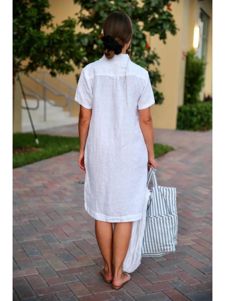 2023 European & American Cotton Linen Shirt Dress with Pockets & Buttons