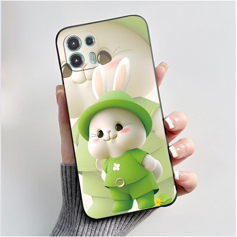 For Motorola Edge 20 Lite Case XT2139-1 Pretty Girl Cute Heart Rabbit Black TPU Silicone Back Cover For Moto Edge 20 Fusion Case