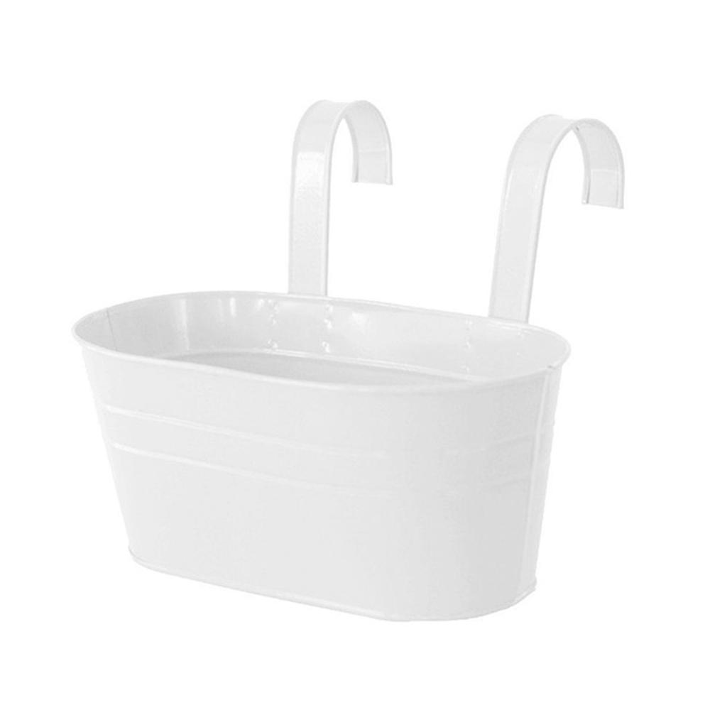 Hanging Flower Pot with Detachable Hooks Iron Metal Bucket Plant Pot for Railing Balcony White