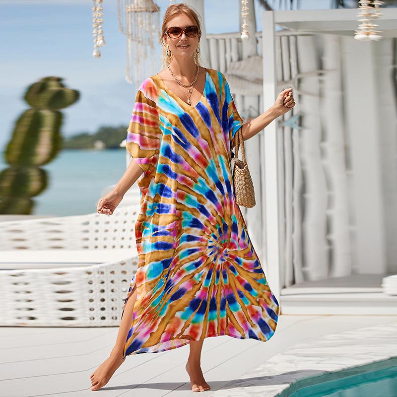 

2022 Европейский и американский пляжный вискозный халат-накидка, длинный халат, купальник, женское платье One Size