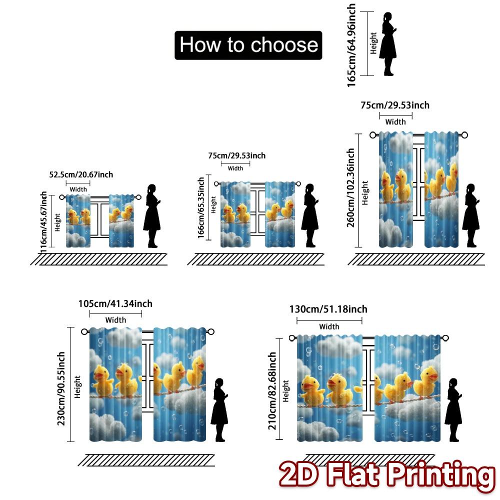 2pcs, 2D FLAT PRINTING Curtains (Without Rod) Sunny Ducklings Chic Curtain Chic Prints Light Filtering Curtains Gifts Ldeal for