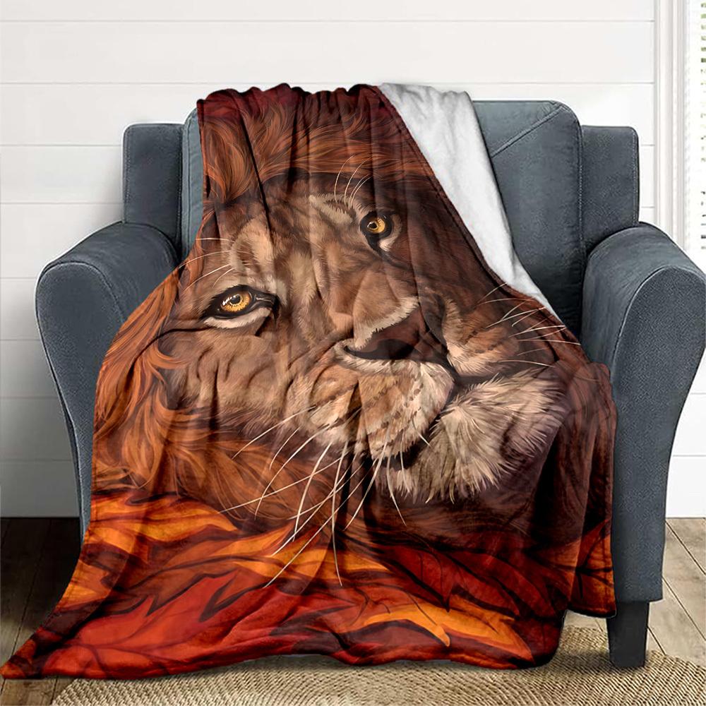1PC Lion, Autumn Leaves Print Blanket, Soft Throw Blanket - Warm & Cozy for Couch, Bed, Office, and Travel yy250912170