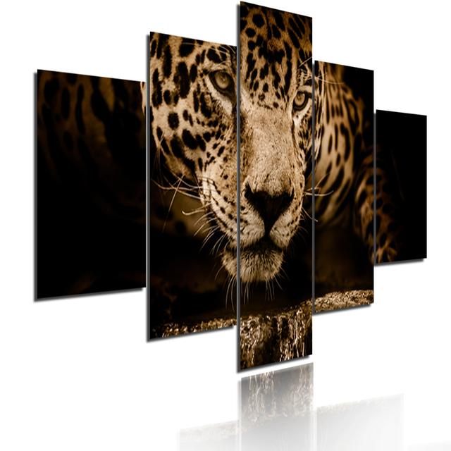 Minimalist Animals Poster Lion Leopard Orangutan And Elephant Canvas Painting 5 Pieces Modular Picture Print Wall Art Home Decor