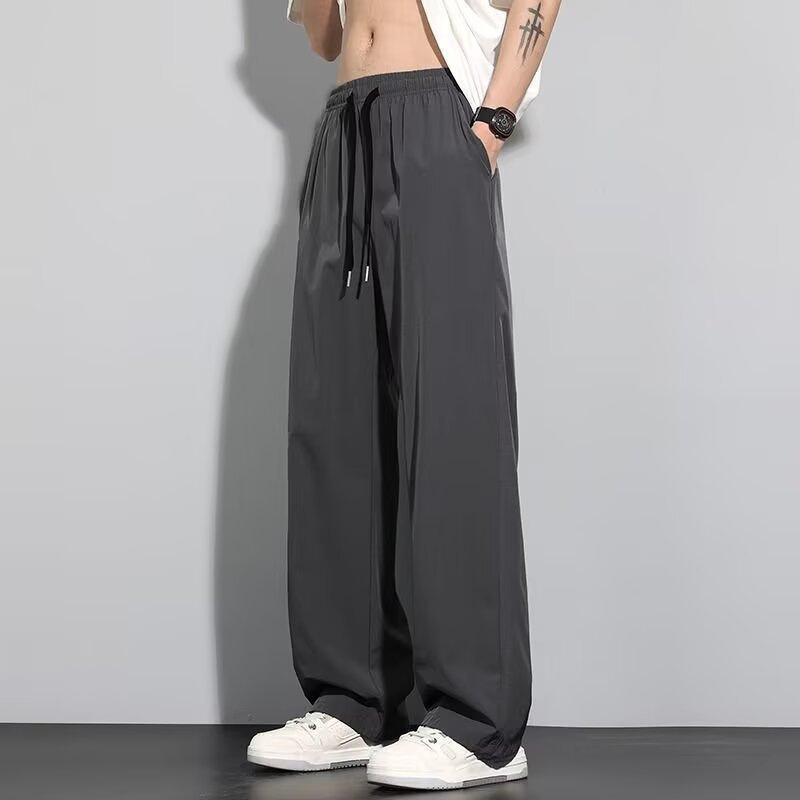 Ice silk men's pants straight loose trousers trendy brand large size sports quick-drying summer thin casual trousers