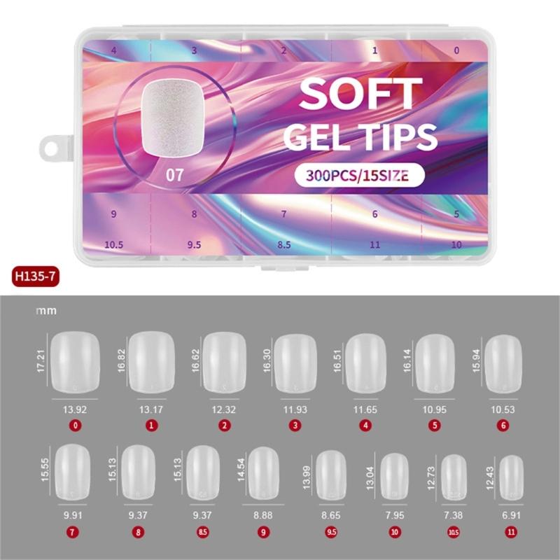 300Pcs Soft Gel Full Cover Short Matte Nail Tips Pre Shaped Acrylic False Nail Manicure Decoration for DIY Nail Art