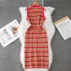 Summer Women Elegant Sleeveless Striped Knitted Sweater Pullover Dresses