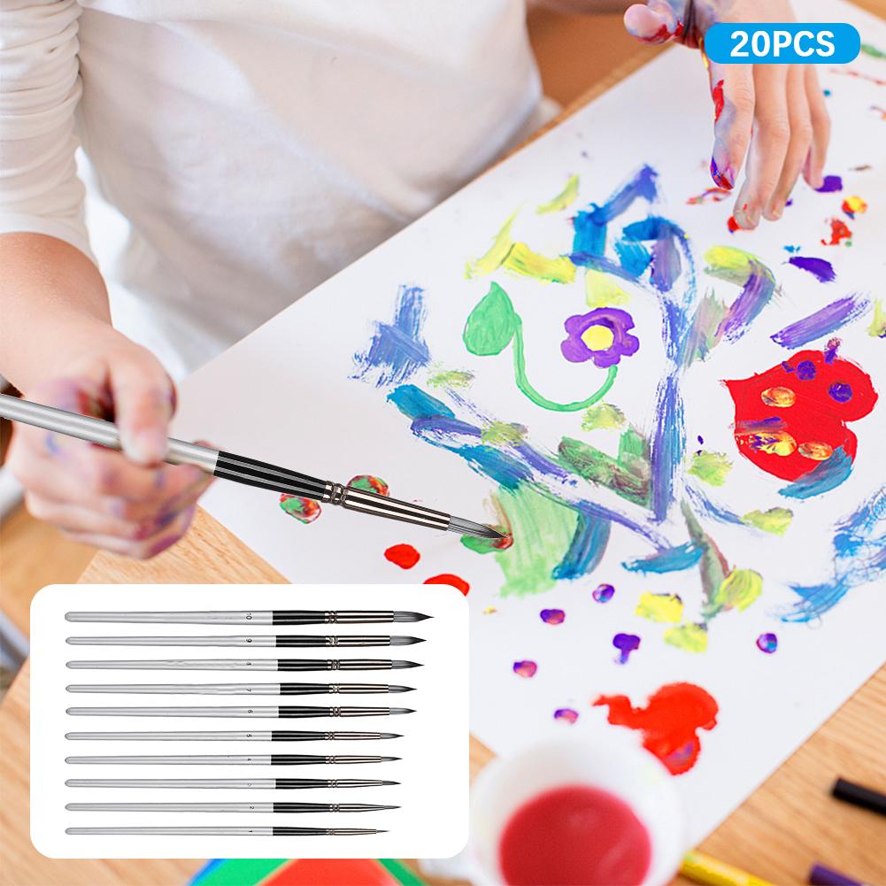 2 Sets Artist Brushes Nylon Wool Silver Gray Holder Watercolor Gouache Acrylic Painting Tool