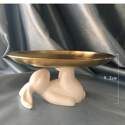 Rabbit Ceramic Plate 8 Inch 10 Golden Stainless Steel Dessert Cake Tray Jewelry Cosmetic Storage