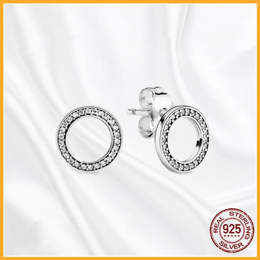 925 Silver Heart Hoop Earrings Sparkling Original Jewelry Gift for Women