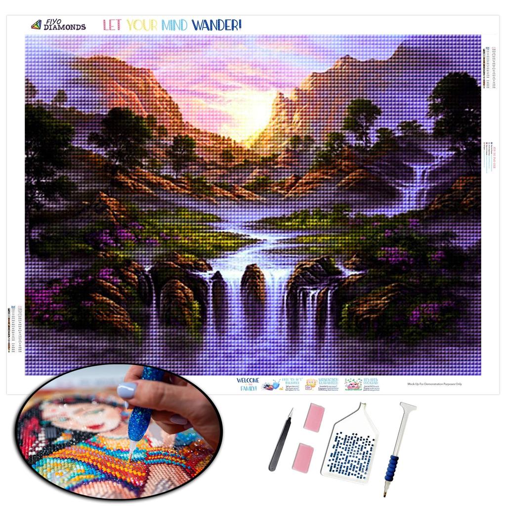 5D DIY Diamant Malerei voller Diamant Platz Runde Wasserfall Landschaft Strass Diamant Stickerei Handwerk
