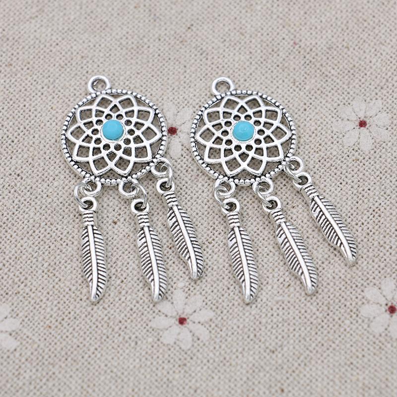 5Pcs Tibetan Silver Plated Diy Dream Catcher Charms Pendants For Bracelet Jewelry Making Accessories Handmade Craft