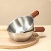 Portable 201 Stainless Steel Pot Walnut Wood Handle Salad Bowl New Small Pot Bowl  Cooking Tool
