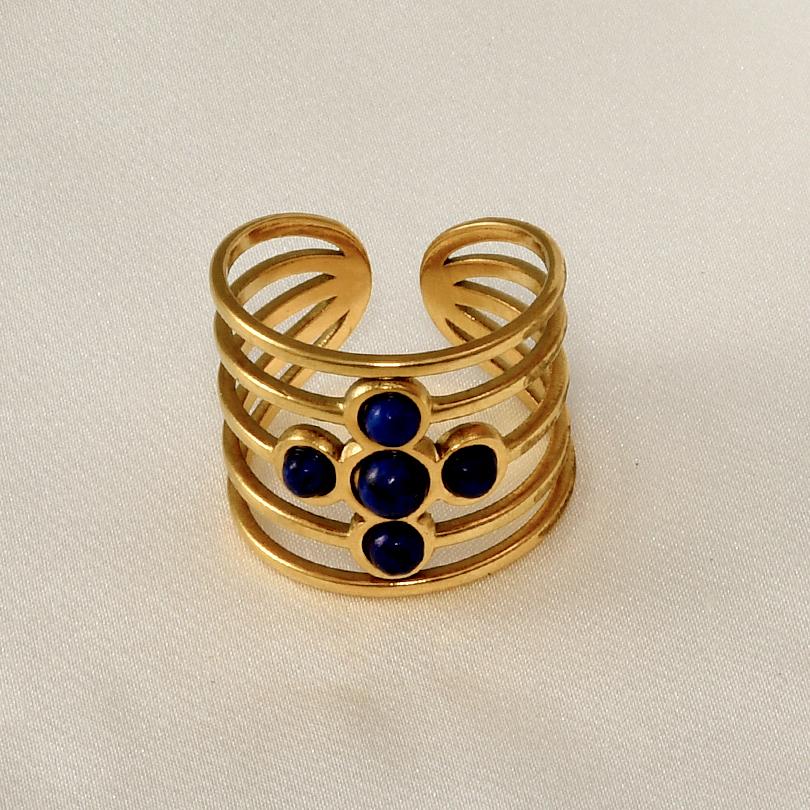 Waterproof Real Stone Jade Agate Ring Open Adjustable Stainless Steel Rings For Women Men Accessories Vintage Eye Cross Jewelry