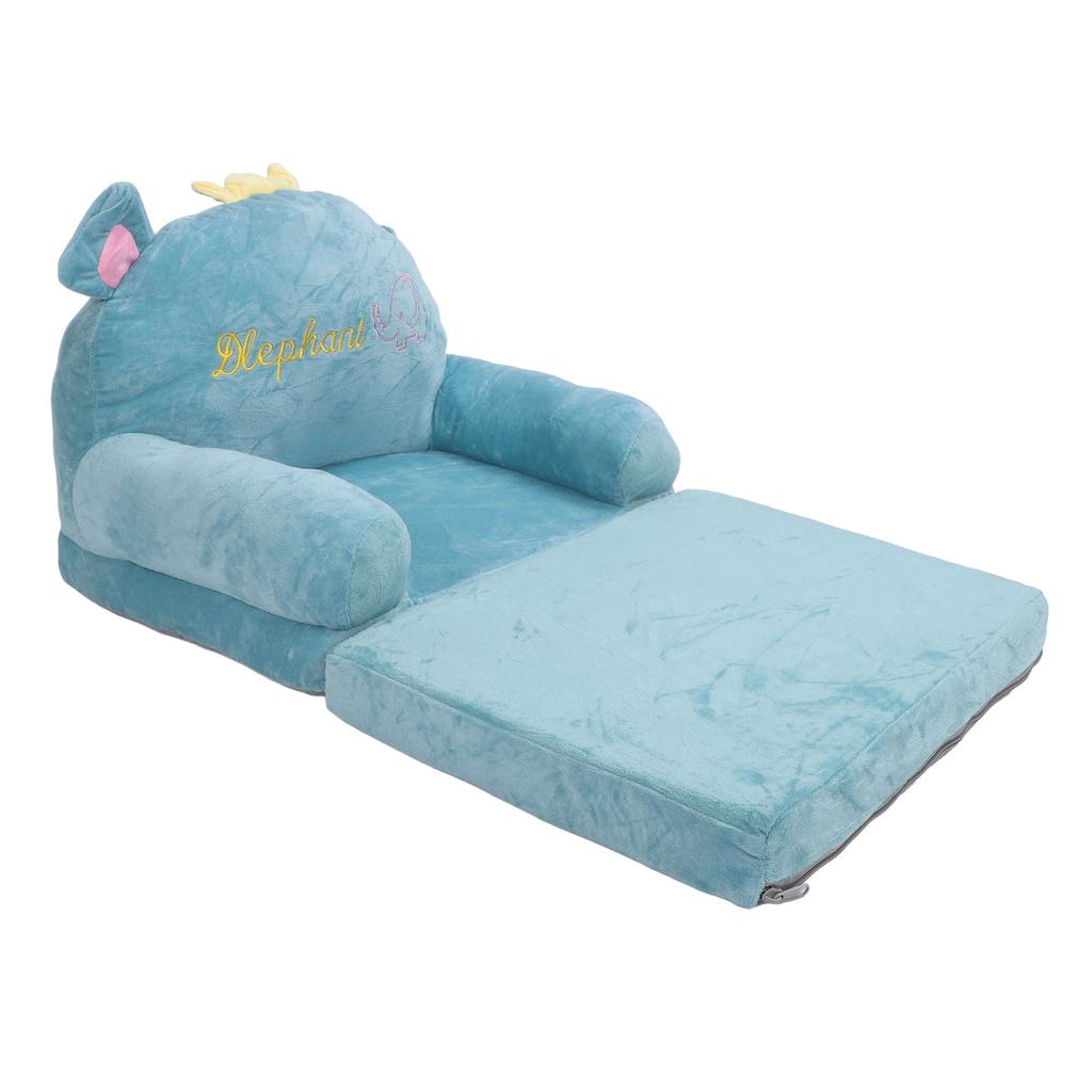 Foldable Kids Sofa Kids Sofa Couch Comfy 2 in 1 Flip Open Couch Sleeper for Kids Elephant Embroidery Pattern 2 Layer
