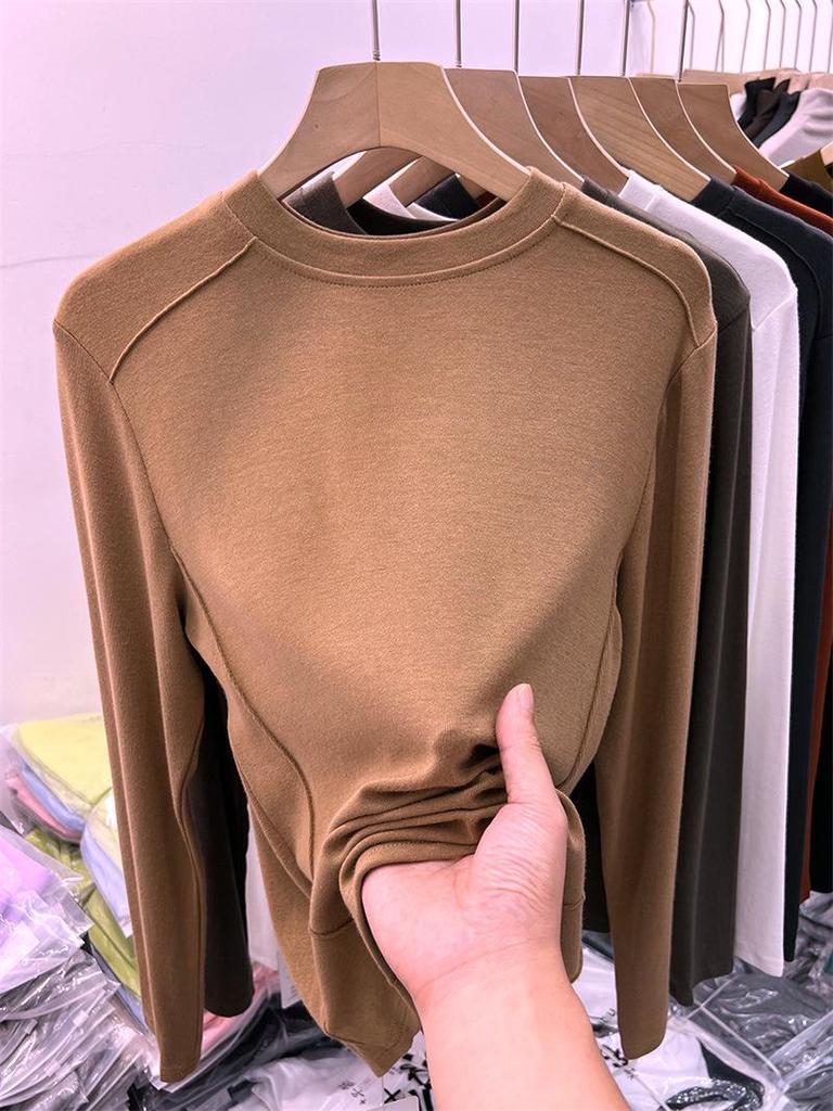 Damen-Langarmshirt aus doppelseitigem Fleece – Herbst/Winter 2024, warme, einfarbige Weste