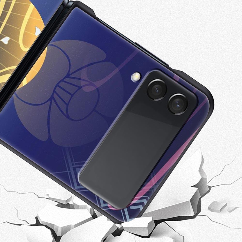 For Samsung Galaxy Z Flip 3 4 5 Hard Black Folding PC Phone Case Genshin Impact Logo For Samsung Z Flip3 Cover Protect Shell