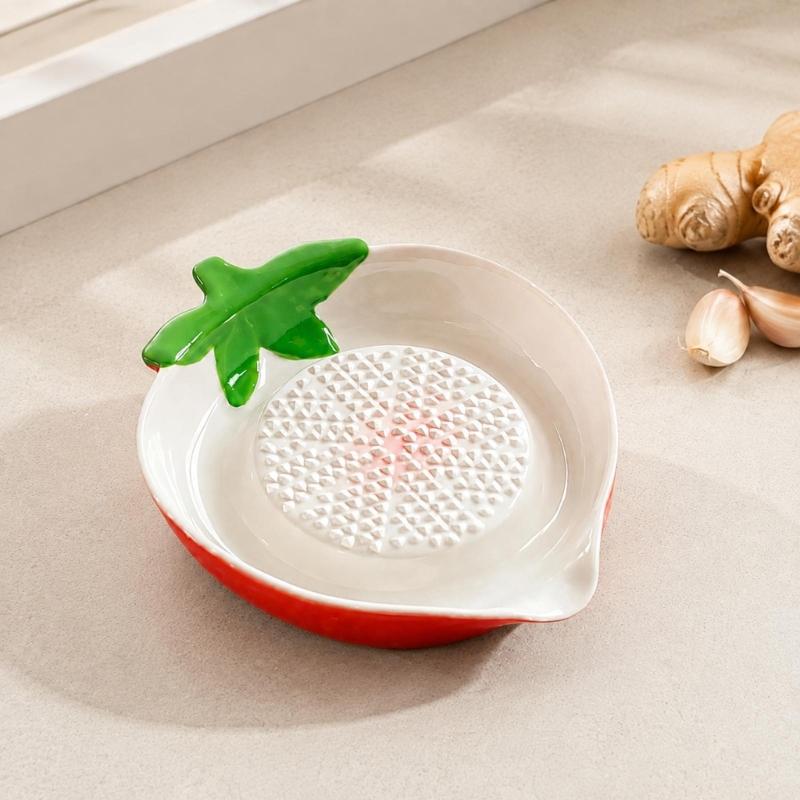 Manual Porcelain Grating Dish for Garlic and Soft Produce with Textured Face and Transfer Lip for Daily Cooking Use