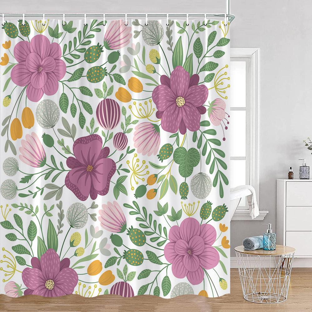 Colorful Flowers Shower Curtains Retro Flowers Bohemian Style Plants Botanical Bathroom Curtain Modern Minimalist Bath Curtain