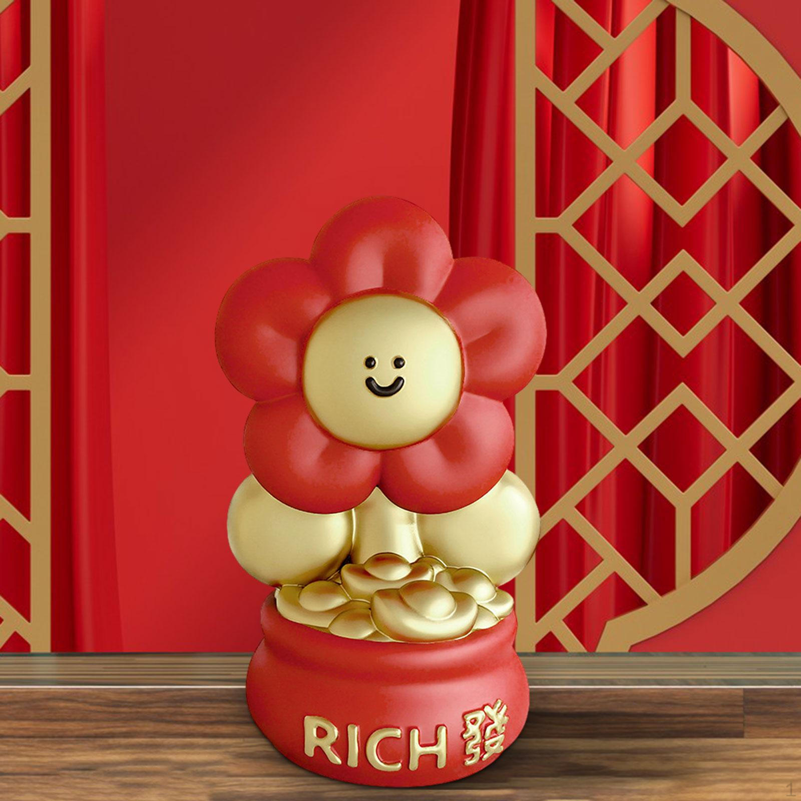 

Cute Flower Chinese Money Pot Statue Year Decorative Handmade Fengshui Ornament for