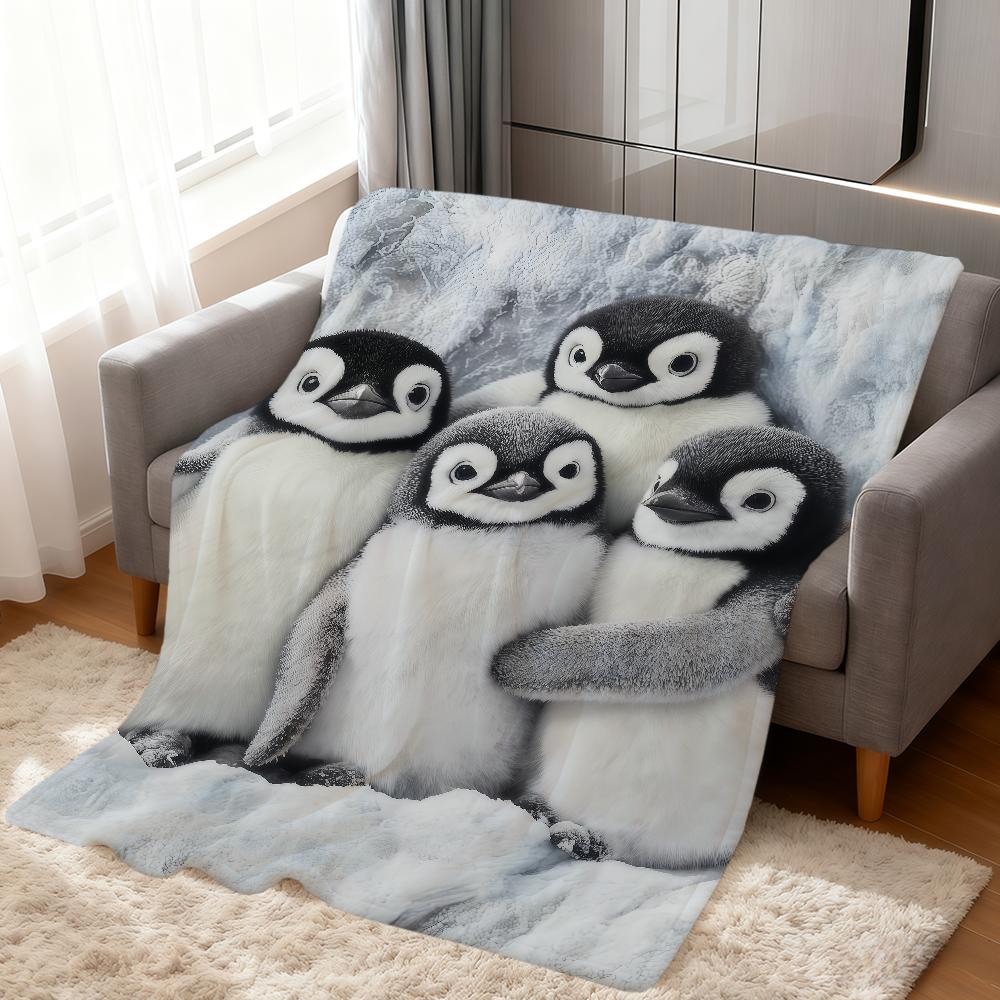 Kawaii Funny Art Penguin Family Soft Warm Plush Blanket for Dormitory Sofa Living Room Pet Hogar Bedroom Gift Nap Home Flannel