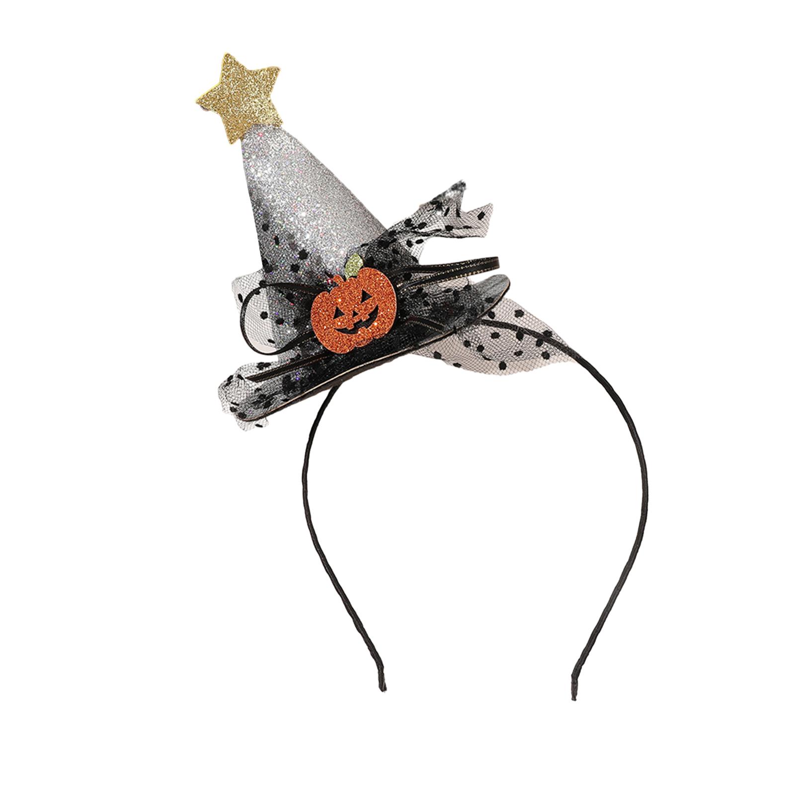 

Sequins Witch Hat Headdress Headband Spiderling Pumpkin Non-slip Catch Hair Hoop Hair Styling Tool C