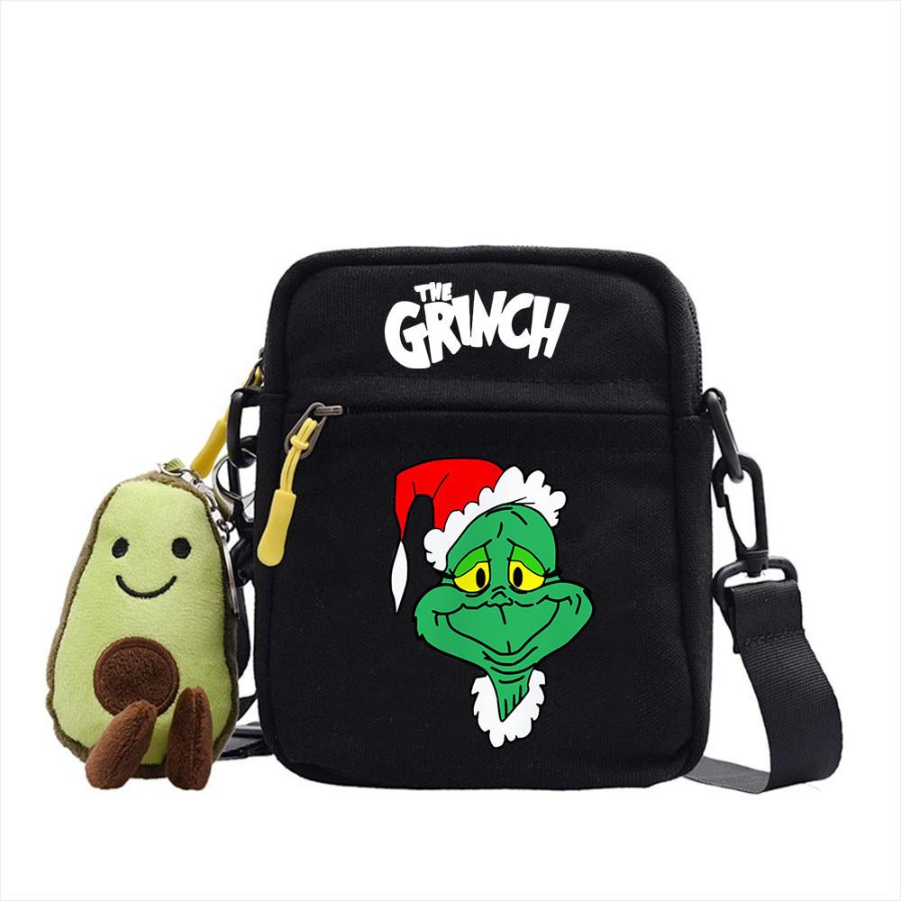Grinch Christmas Canvas Mini Crossbody Bag With Zipper And Internal Storage For Daily Outings