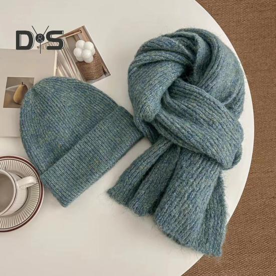 2 szt./zestaw czapka szalik zestaw termiczny podszyty dwuwarstwowa konstrukcja dzianinowy długi szalik zestaw czapek unisex zimowe ubrania sportowe na świeżym powietrzu
