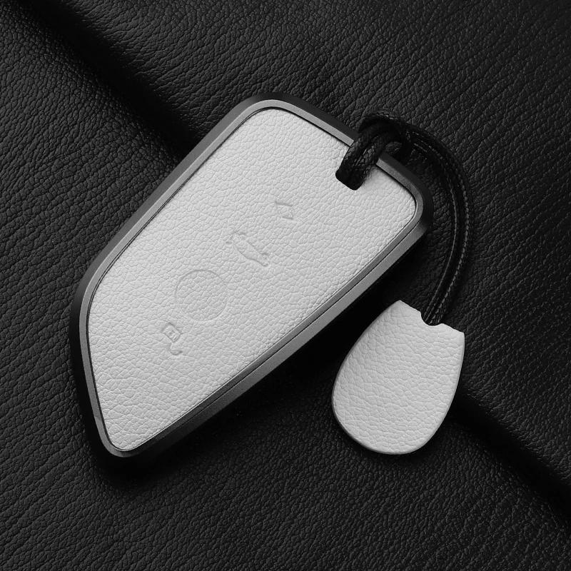 Aluminium Alloy Goatskin Car Key Case Cover For Bmw 1 3 5 7 Series X1 X3 X5 X7 F20 F48 F15 F16 G20 G28 G22 G23 G30 G12 Keychain