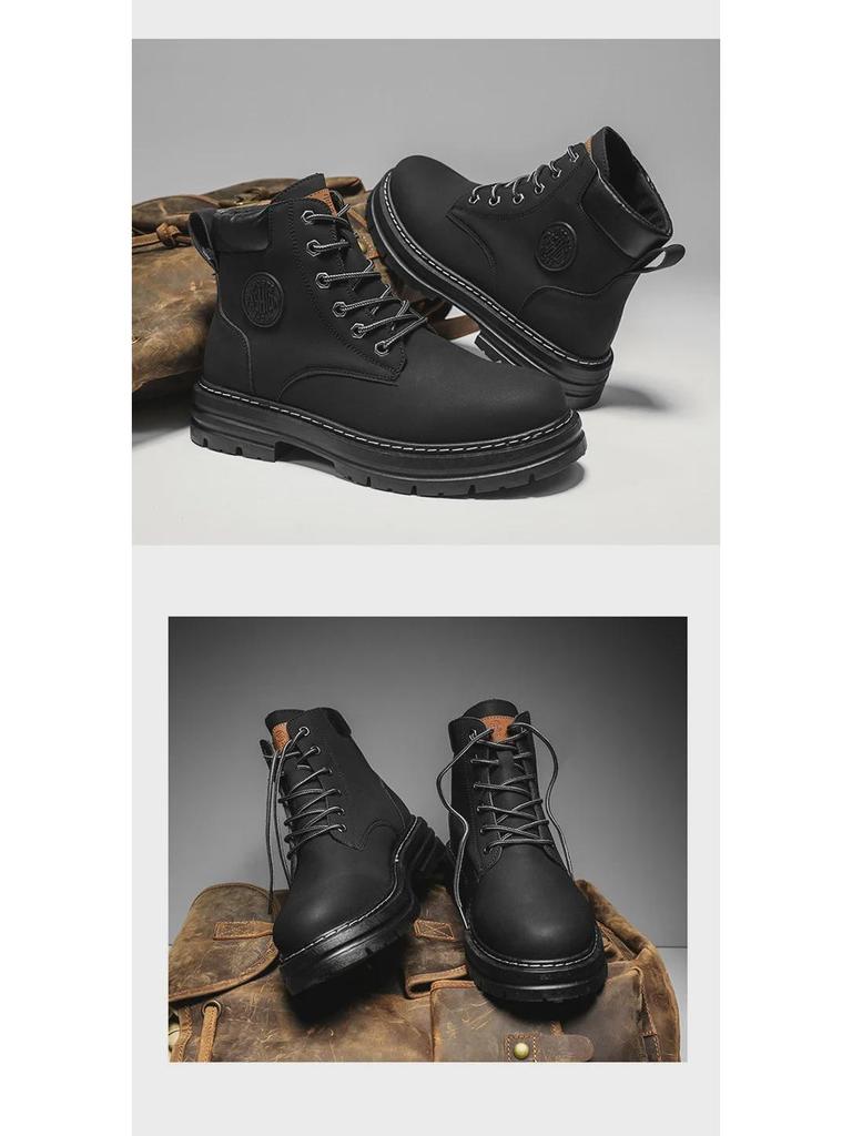 Herren Retro Britische High-Top Martin Arbeitsstiefel mit dicker Sohle - Rutschfest Wüstengelb.