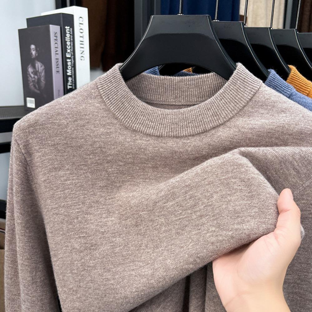 Men 100% Pure Wool Half Turtleneck Sweater, Warm Solid Knit Jumper for Autumn Winter Daily Wear