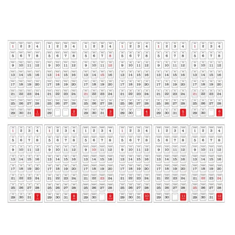 

12 Sheets Calendar Sticker Scrapbook Accessories Sticker 365 Days Sticker Number Sticker for Photo Album Notebook 1