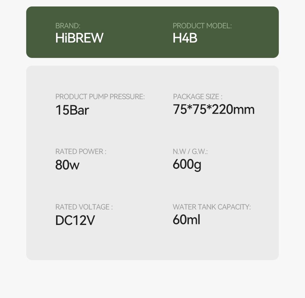 HiBREW H4B Wireless Portable 3 In 1 Espresso Coffee Maker - 15 Bar Pressure - 2200mAh Rechargeable Battery - 3 Cables Fpr Charging