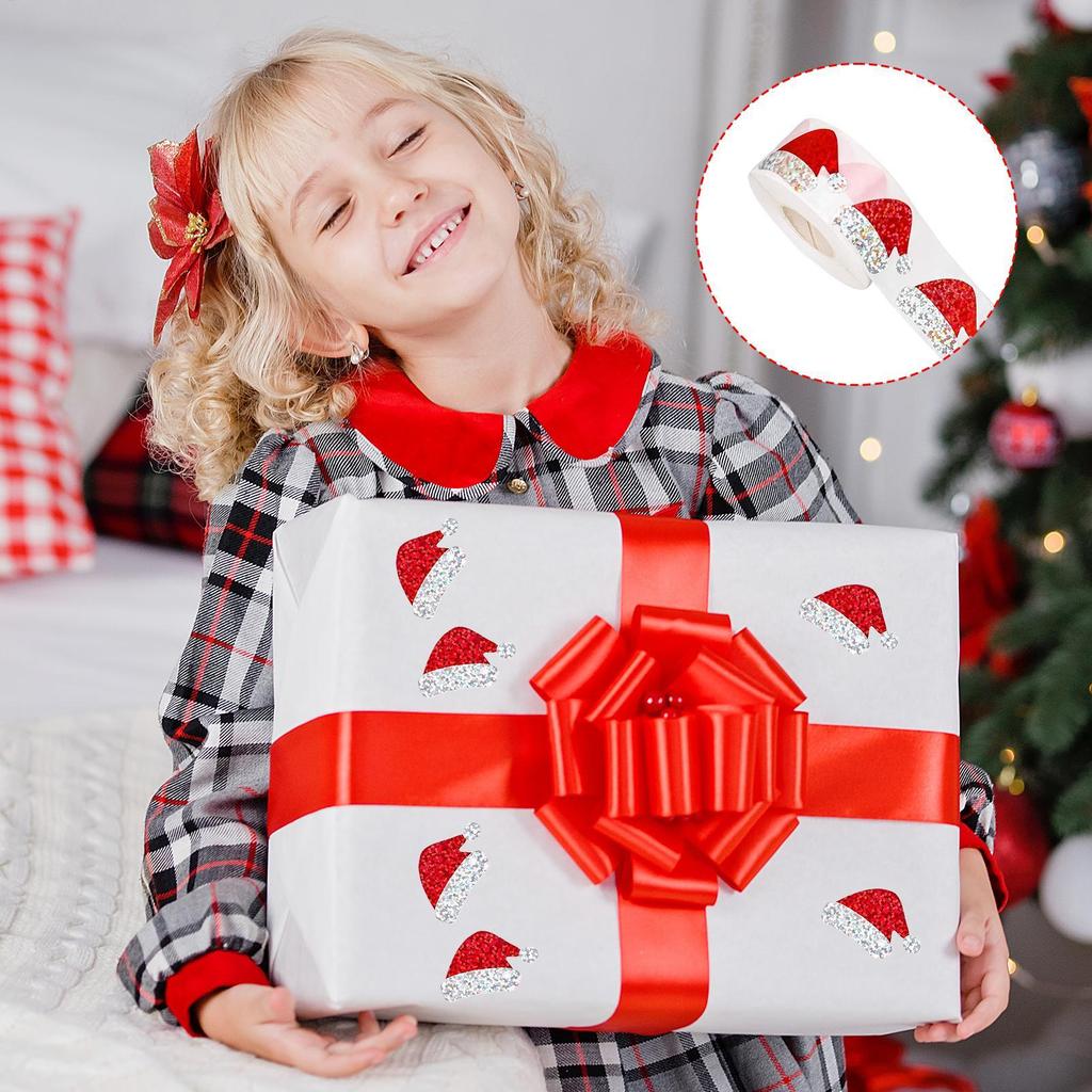 Santa Hat Stickers Roll 500 Pieces Christmas Stickers Adhesive Holiday Seals Decals for Party Gift Box DIY Scrapbook Supplies