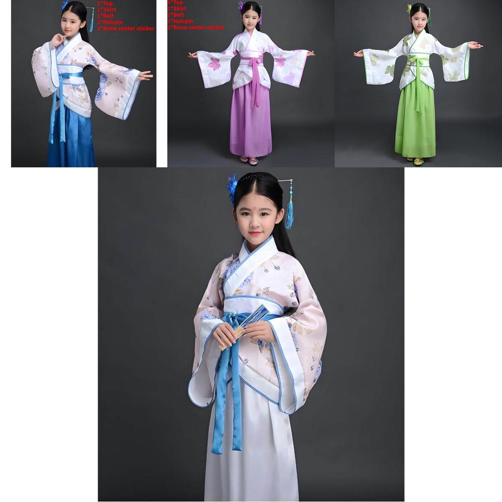 Chinese Style Childrens Hanfu Costume With Taffeta Fabric For Ethnic Dance Performances