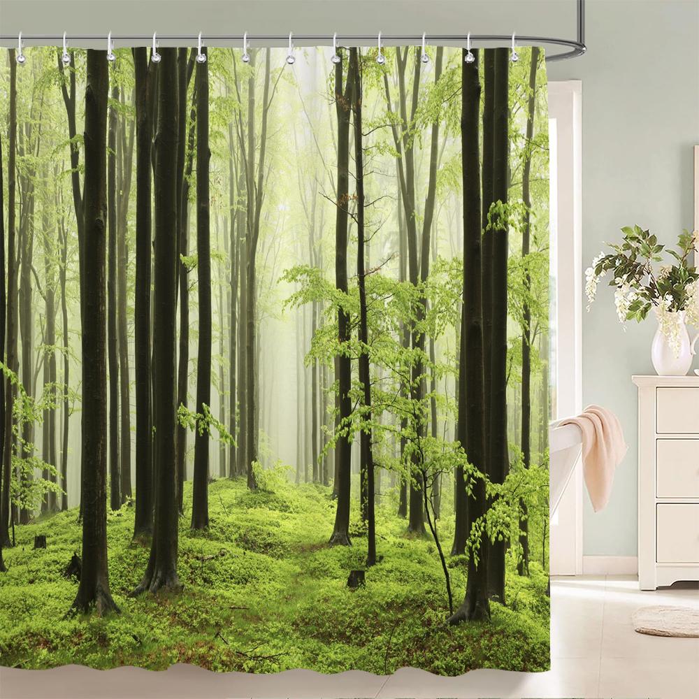 Hochwertiger Wald Natur Landschaft Stoff Duschvorhang Wasserdicht Bedruckt Badezimmer Vorhänge für Badezimmer Dekoration mit Haken