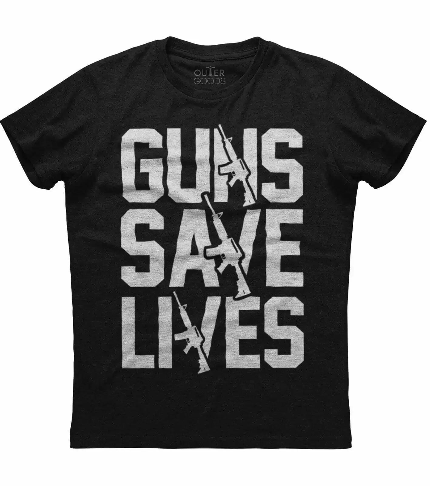 Guns Save Lives Funny Gun Owner Phrase Letter Printed TShirt Summer Cotton ONeck Short Sleeve Mens T Shirt New S3XL S