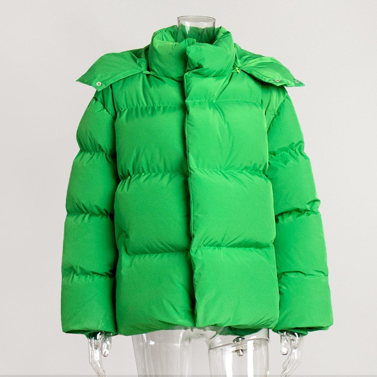 

2025 Winter Women s Cotton Coat European American New Style Loose Puffer Jacket Solid Color Hooded Outerwear L