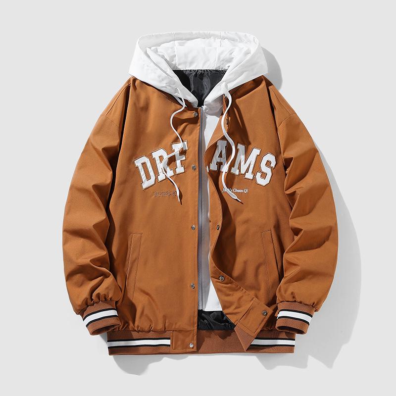 Men's Trendy Korean-Style Hooded Jacket - Loose Fit, Thick, Cotton-Filled, Fake Two-Piece Design for Autumn/Winter.