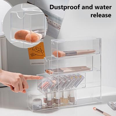 Organisateur de bureau anti-poussière transparent multi-couches pour pinceaux de maquillage, poudres, rouges à lèvres et autres cosmétiques